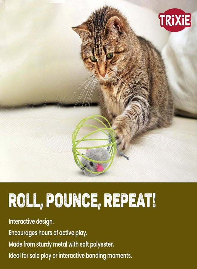 TRIXIE Mouse in A Wire Ball Toy for Cats - Fun Rolling Interactive Toy with Faux Mouse Inside, Perfect Cat Toy for Indoor Play, Set of 2 in Random Colors,6cm - Image 4